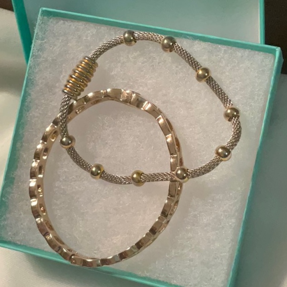 Magnetic Close Bracelets Gold-Tone Metal Bangle and Silver & Gold-Tone Bracelet